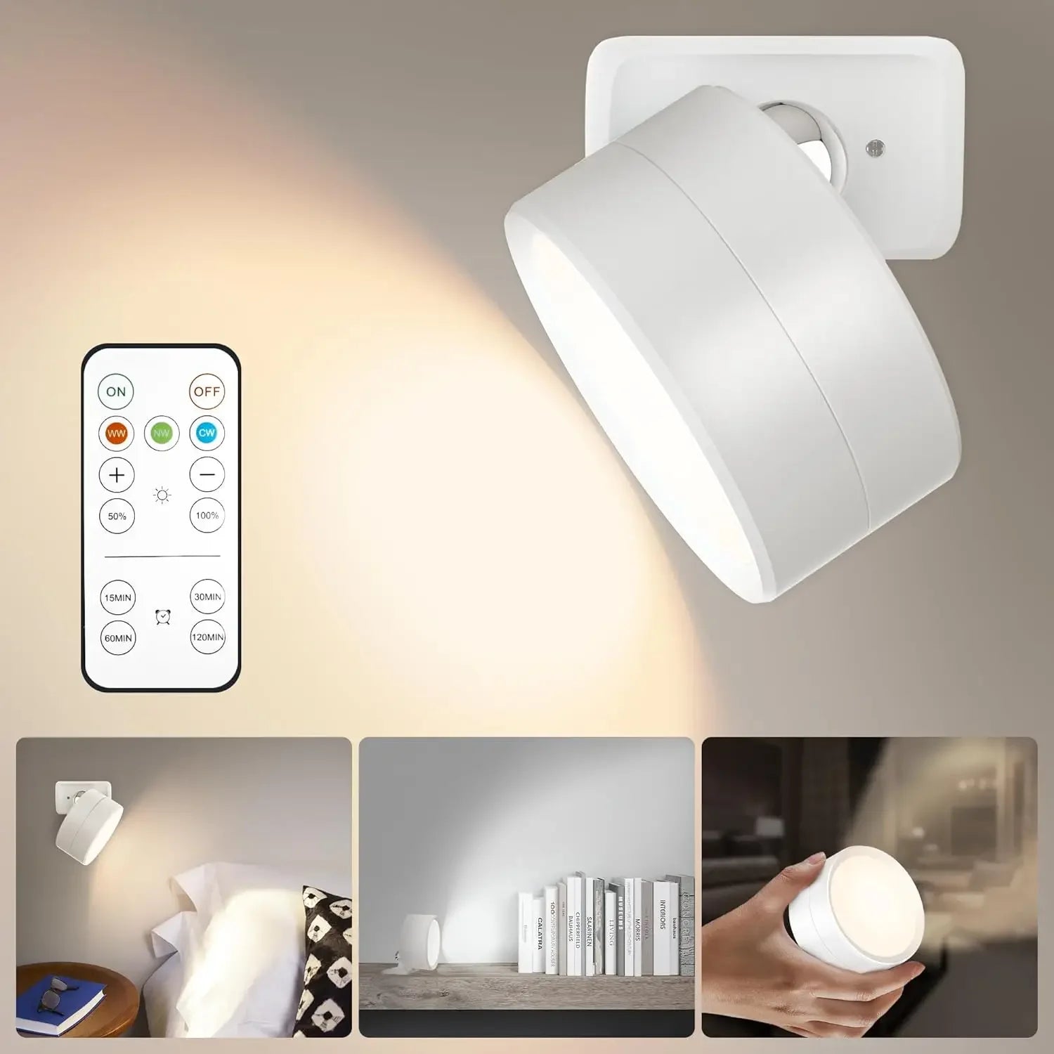 Magnetic LED Wall Light - Rechargeable 360° Rotating Reading Lamp with Touch and Remote Control for Versatile Indoor Use