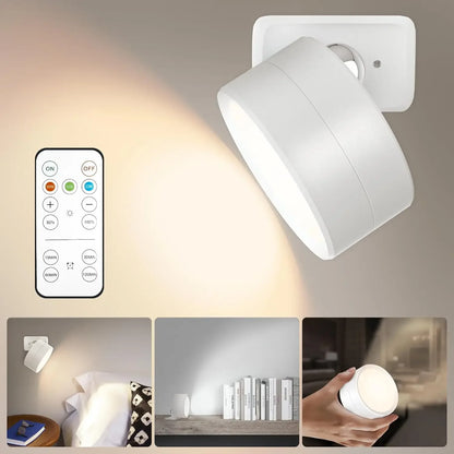 Magnetic LED Wall Light - Rechargeable 360° Rotating Reading Lamp with Touch and Remote Control for Versatile Indoor Use