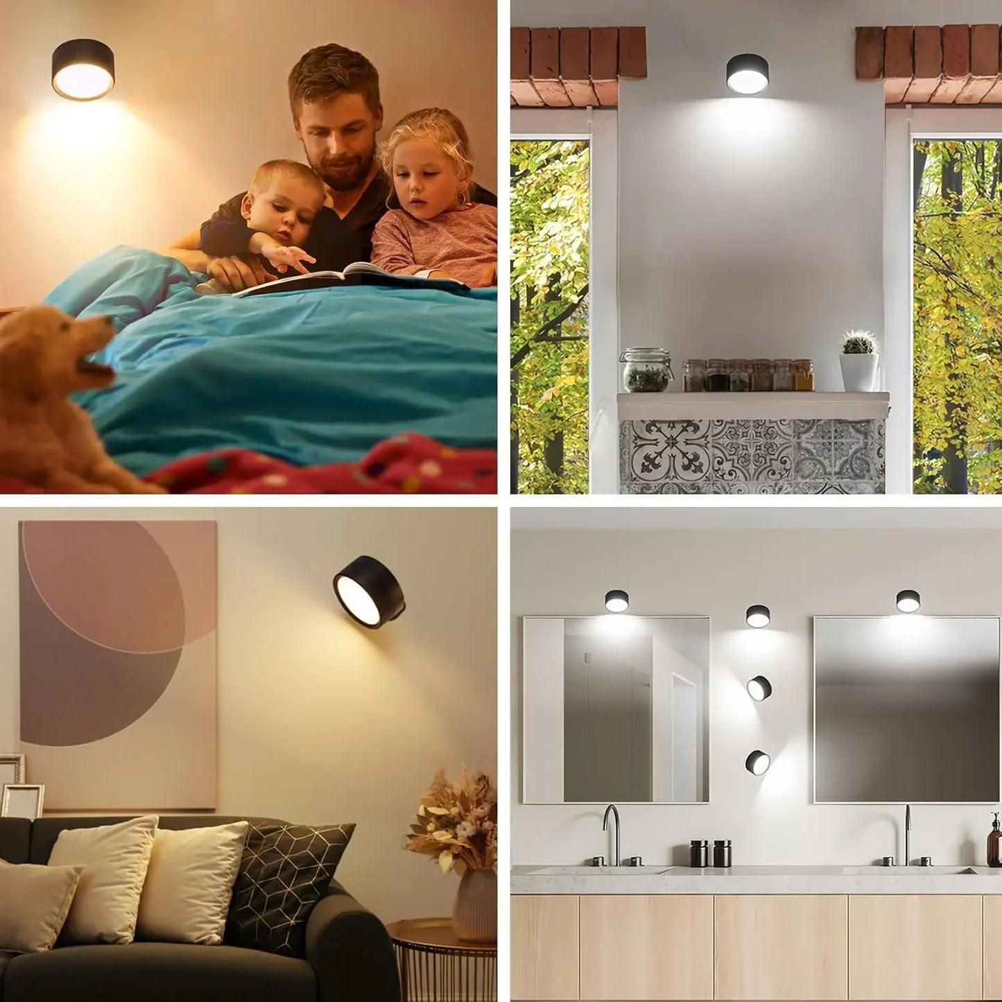 Magnetic LED Wall Light - Rechargeable 360° Rotating Reading Lamp with Touch and Remote Control for Versatile Indoor Use