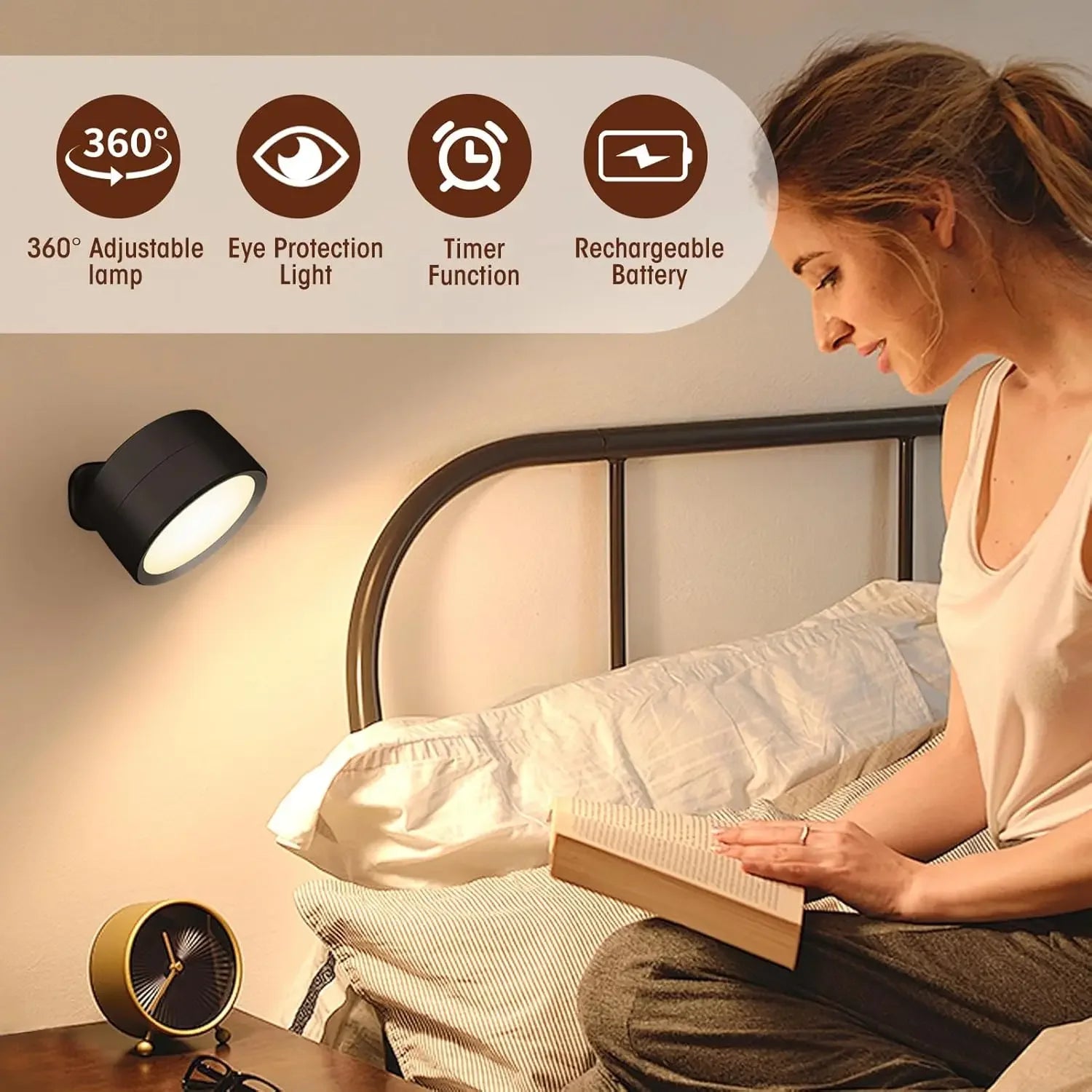 Magnetic LED Wall Light - Rechargeable 360° Rotating Reading Lamp with Touch and Remote Control for Versatile Indoor Use